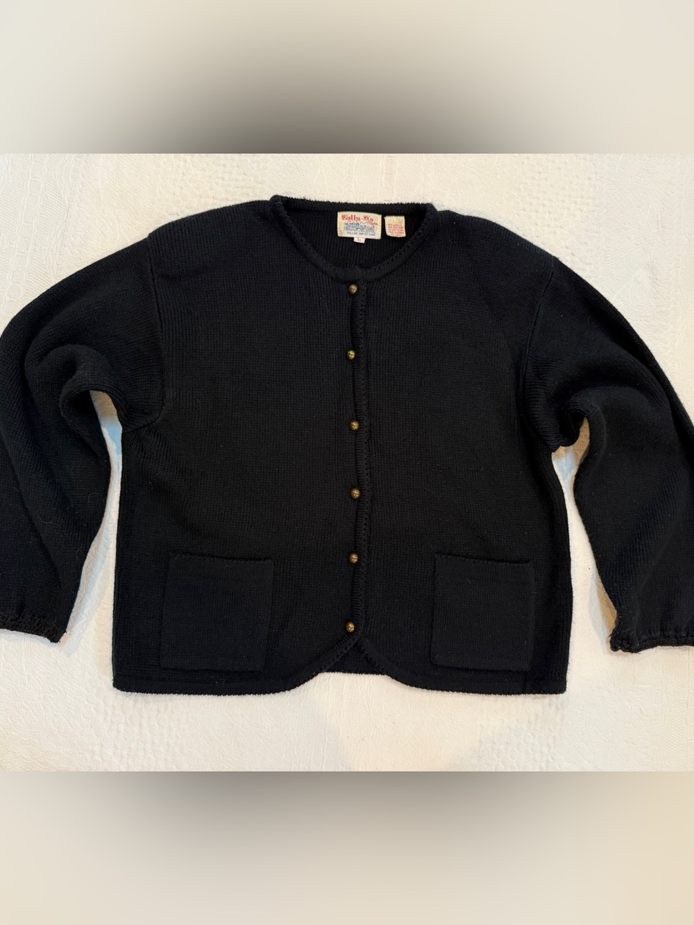 Vintage Tally Ho Black Cardigan Sweater Gold Buttons Women’s L Made In Korea